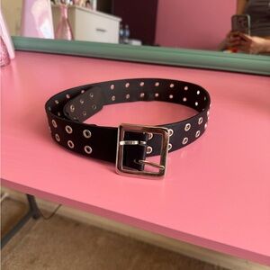 Stylish Black Belt with Silver Buckle